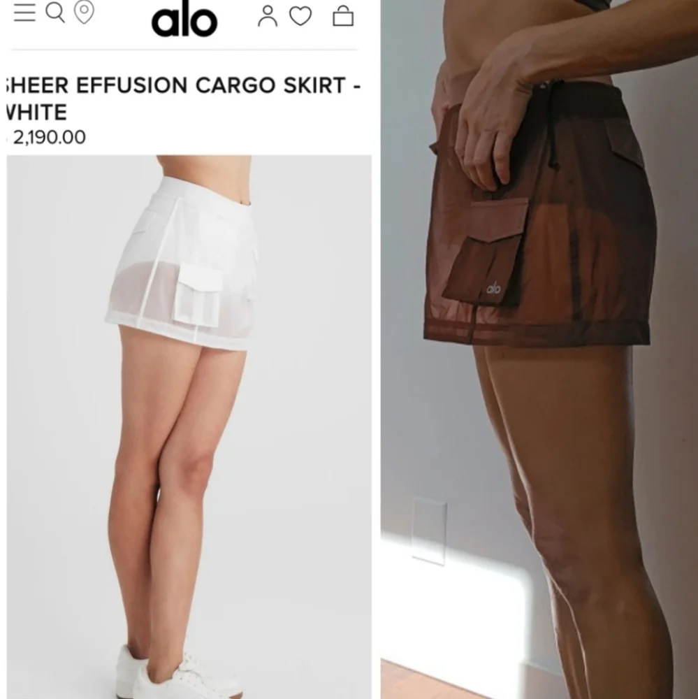 nwot Alo yoga sheer effusion cargo pocket lined active mini skirt S